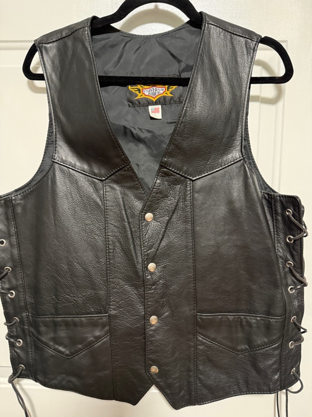 Universal Black Leather Vest with Side Lace-Up Panels